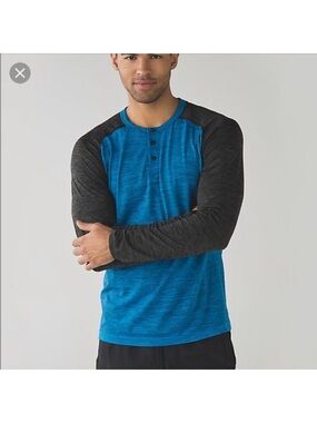 Lululemon mens metal vent tech Large button down Henley Blue/Grey